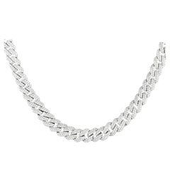 LB Exclusive 14K White Gold 13.15ct Diamond Cuban Link Necklace