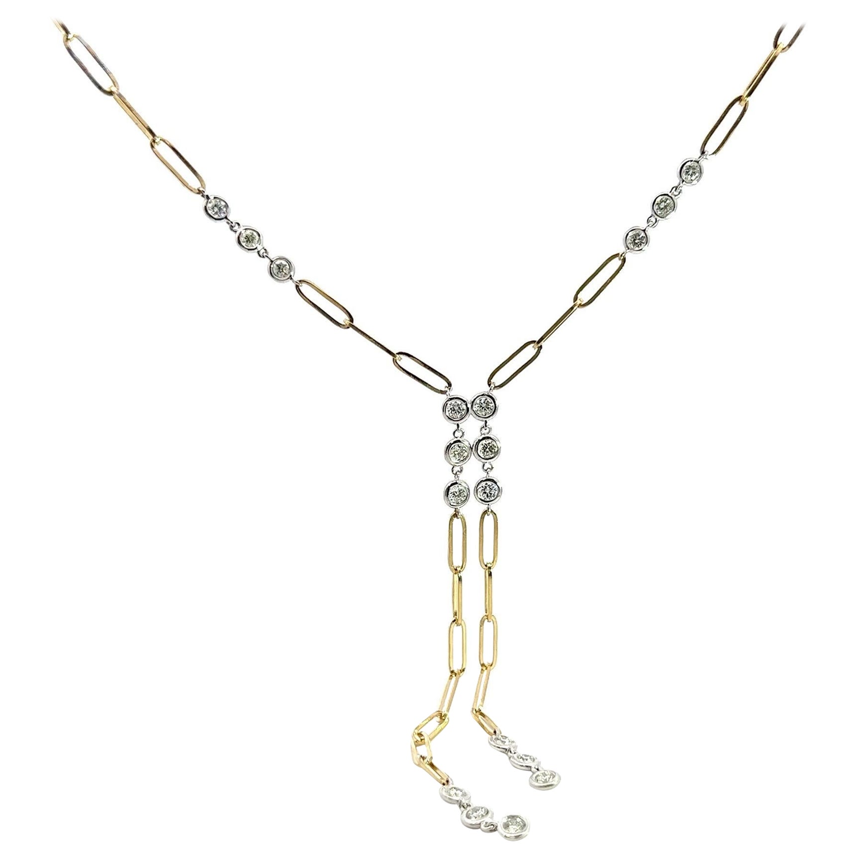 14K Two-Tone Gold Diamonds by the yard with Paper-Clip Chain/Necklace, 2CTW Diam For Sale