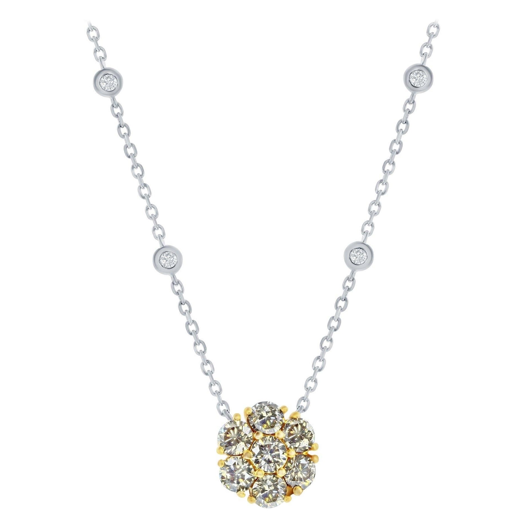 Natural Champagne Diamond Pendant with Diamond by the yard Chain in 14K Gold  For Sale