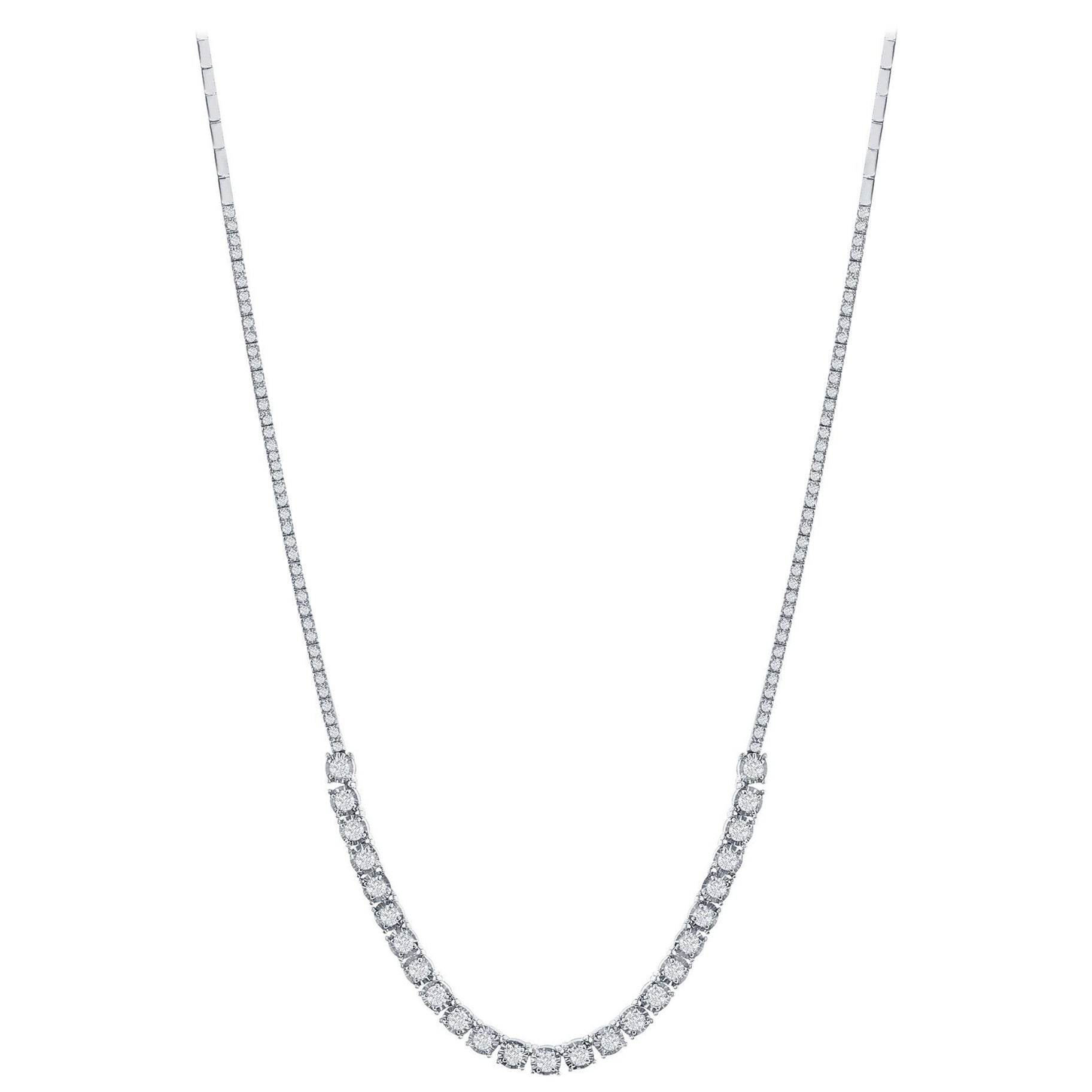 14K White Gold Necklace with Natural Full Brilliant Cut Diamonds, 3.00 CTW 