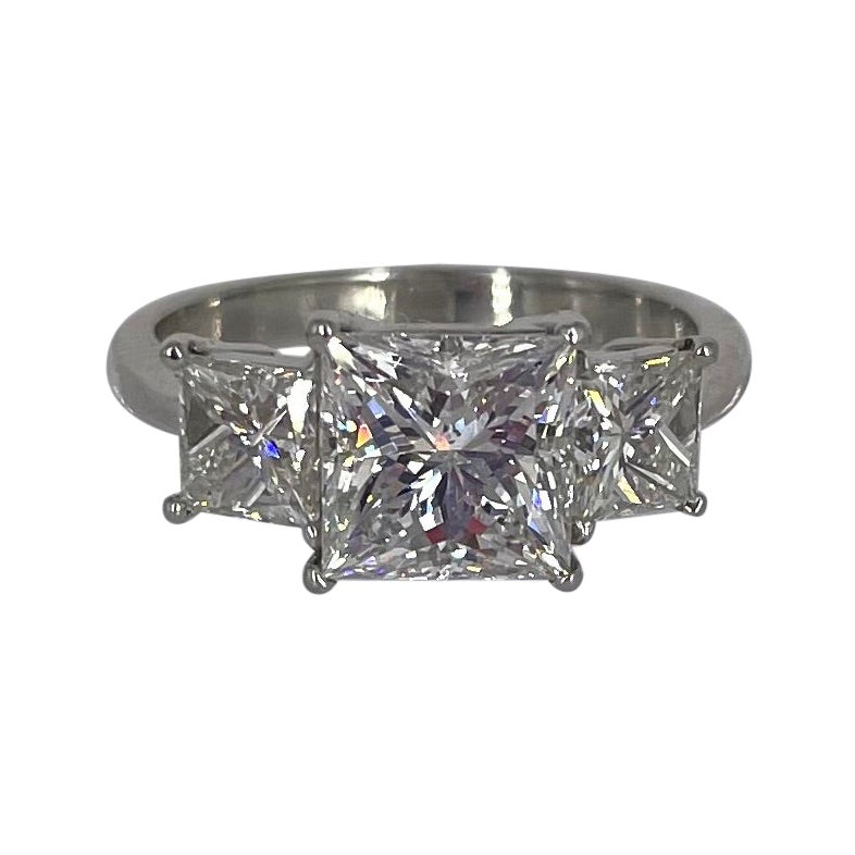 J. Birnbach 2.09 carat Princess Cut Diamond Three Stone Engagement Ring For Sale