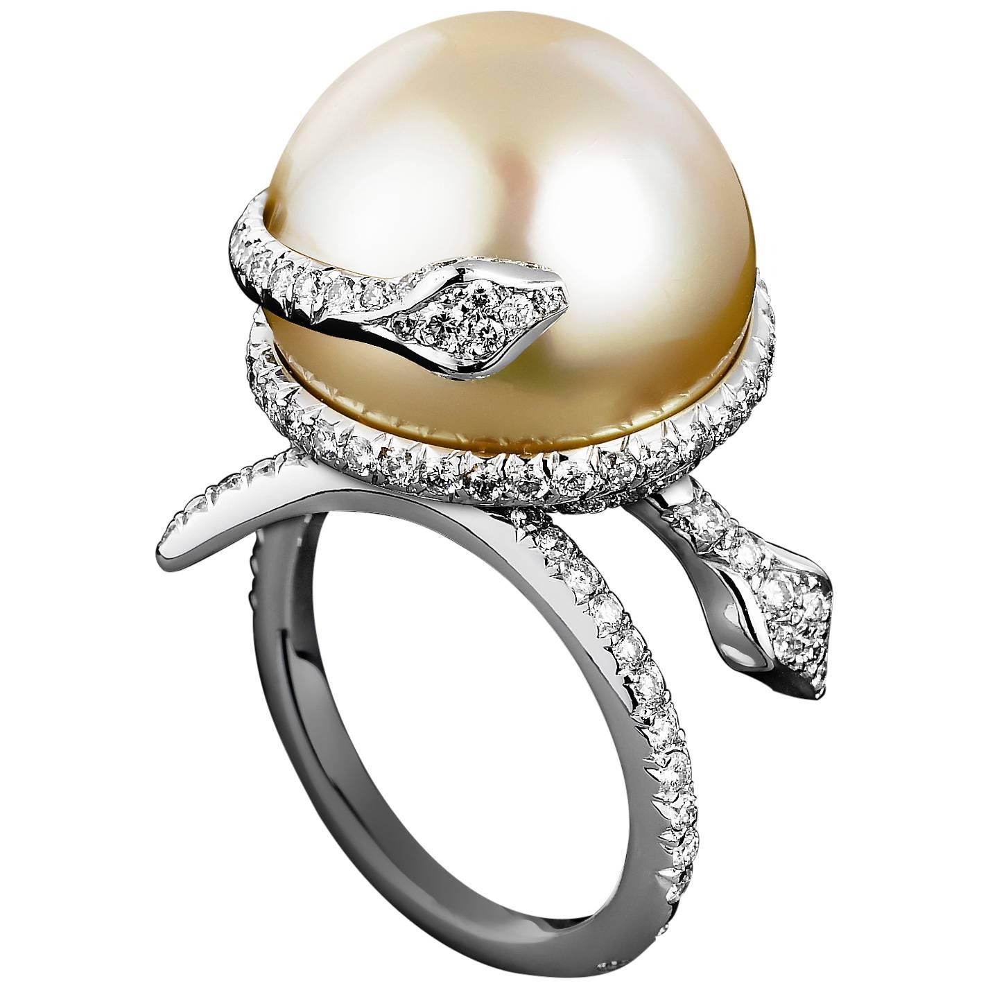 Lorenz Bäumer Pearl Diamonds Gold Ring For Sale