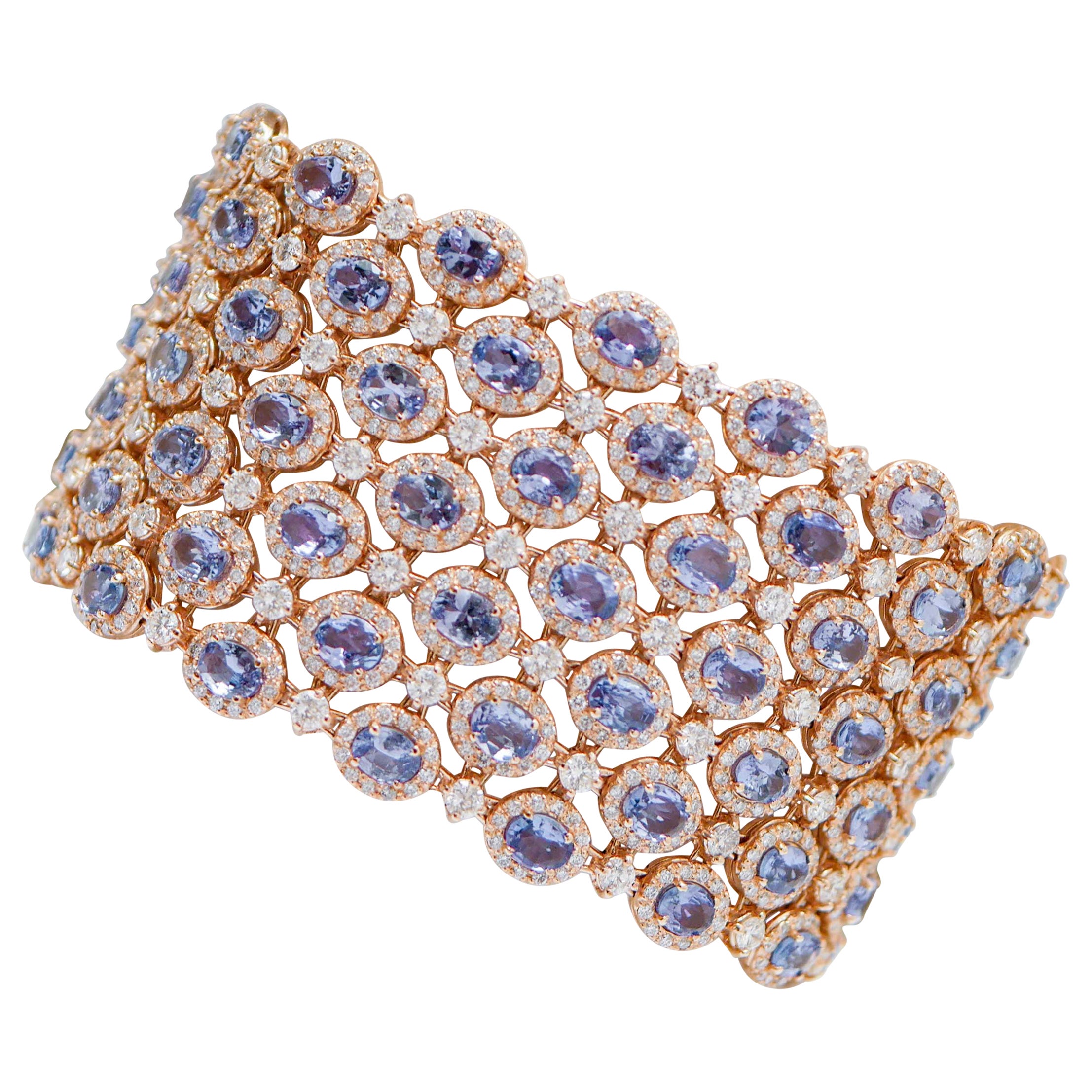 Tansanit, Diamanten, 14 Karat Roségold-Armband