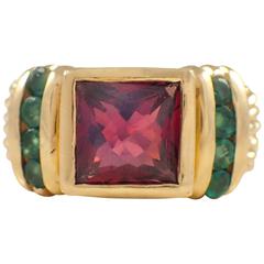 David Yurman Garnet Emerald Gold Ring 