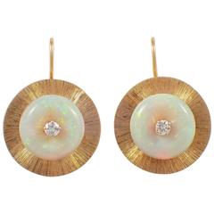 Opal Diamond Gold Earrings 