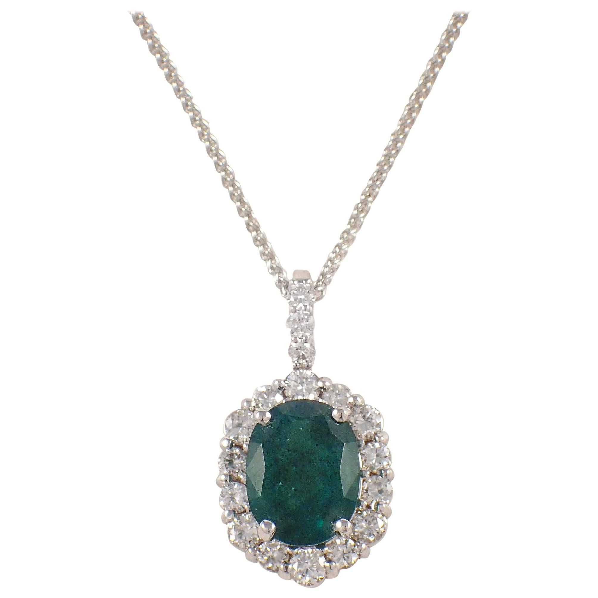 Emerald Diamond Gold Pendant For Sale