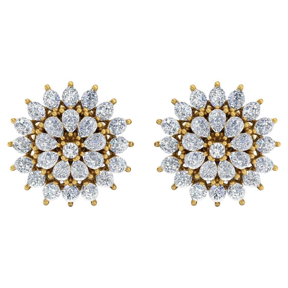 3 Carat SI Clarity HI Color Pear Diamond Starburst Stud Earrings 18k Yellow Gold For Sale