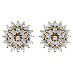 3 Carat SI Clarity HI Color Diamond Pear Starburst Stud Earrings 18k Yellow Gold