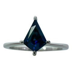 Used 0.50ct Deep Blue Sapphire Fancy Kite Cut 18k White Gold Modern Solitaire Ring