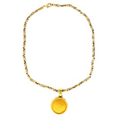 Bvlgari Monete Gold Coin Pendant with Gold & Steel Necklace