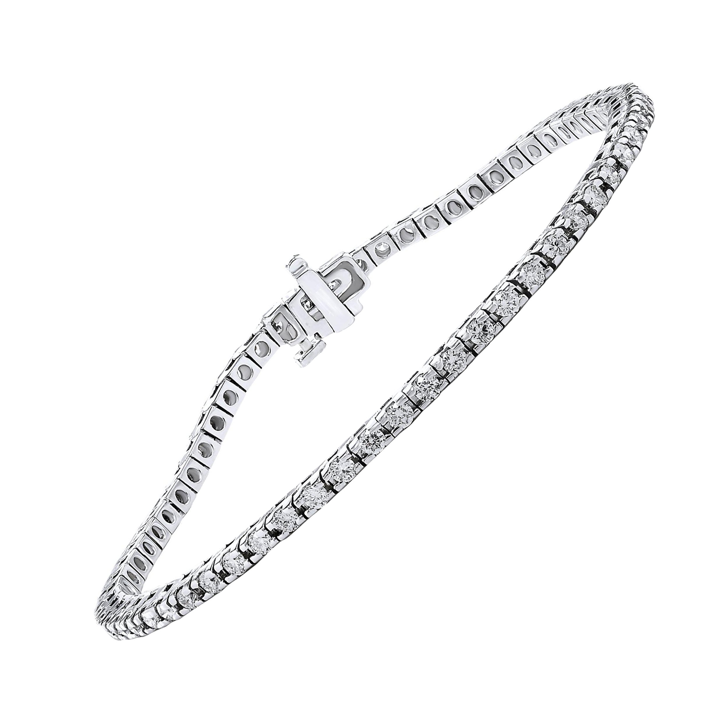 Bracelet de tennis en or blanc 14 carats avec diamant rond taillé en brillant de 2,00 carats