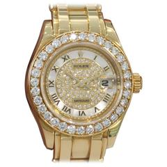 Rolex Ladies Yellow Gold Pave Diamonds Pearlmaster Automatic Wristwatch