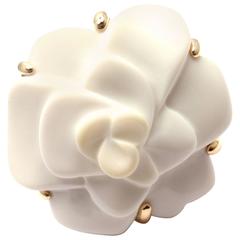 Chanel Camelia White Agate Gold Large Flower Ring