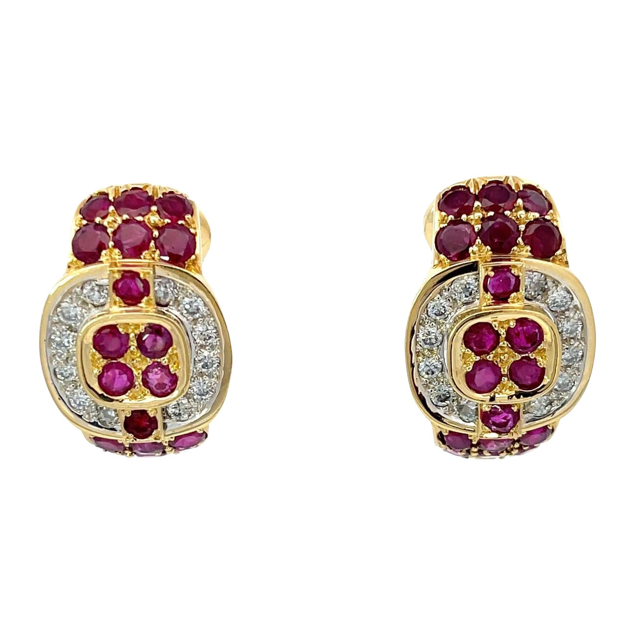 Andrew Clunn Ruby & Diamond Clip-on Earrings 18K Yellow Gold For Sale