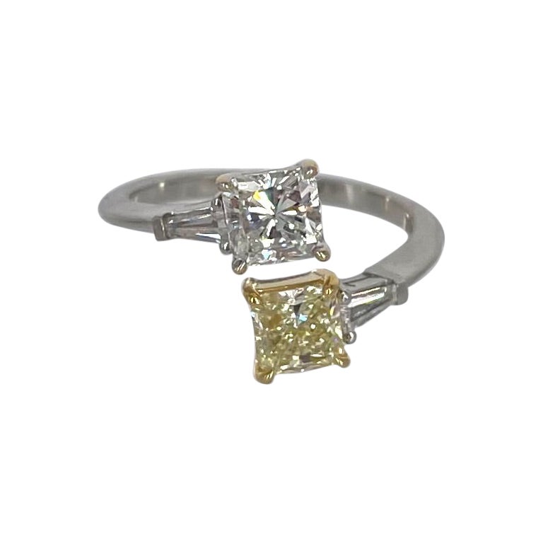 J. Birnbach Yellow and White Radiant Diamond Toi et Moi Two Stone Ring For Sale