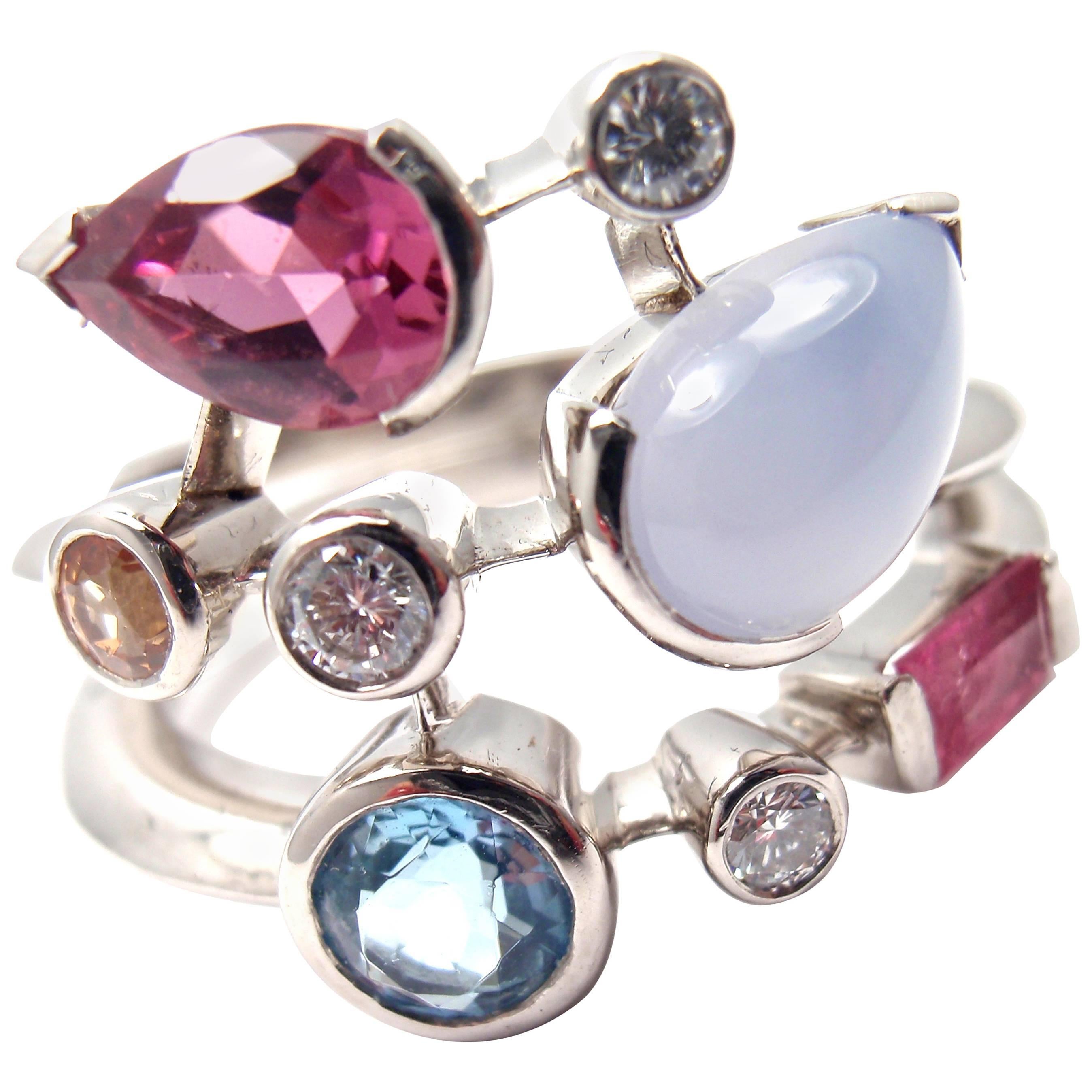 Anillo Cartier Meli Melo Calcedonia Turmalina Granate Diamante Platino