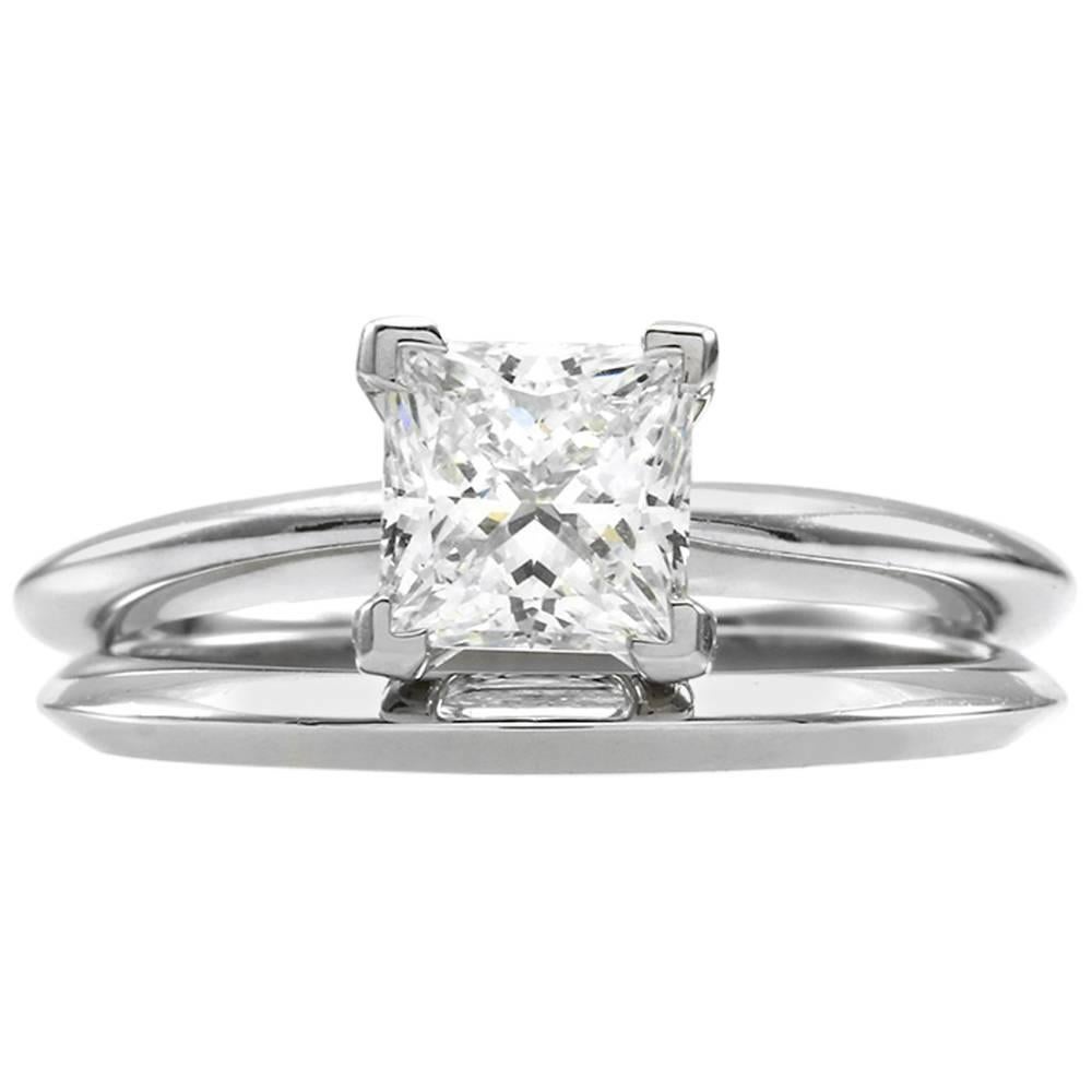 Tiffany & Co. Princess Cut Diamond and Platinum Solitaire Wedding Set