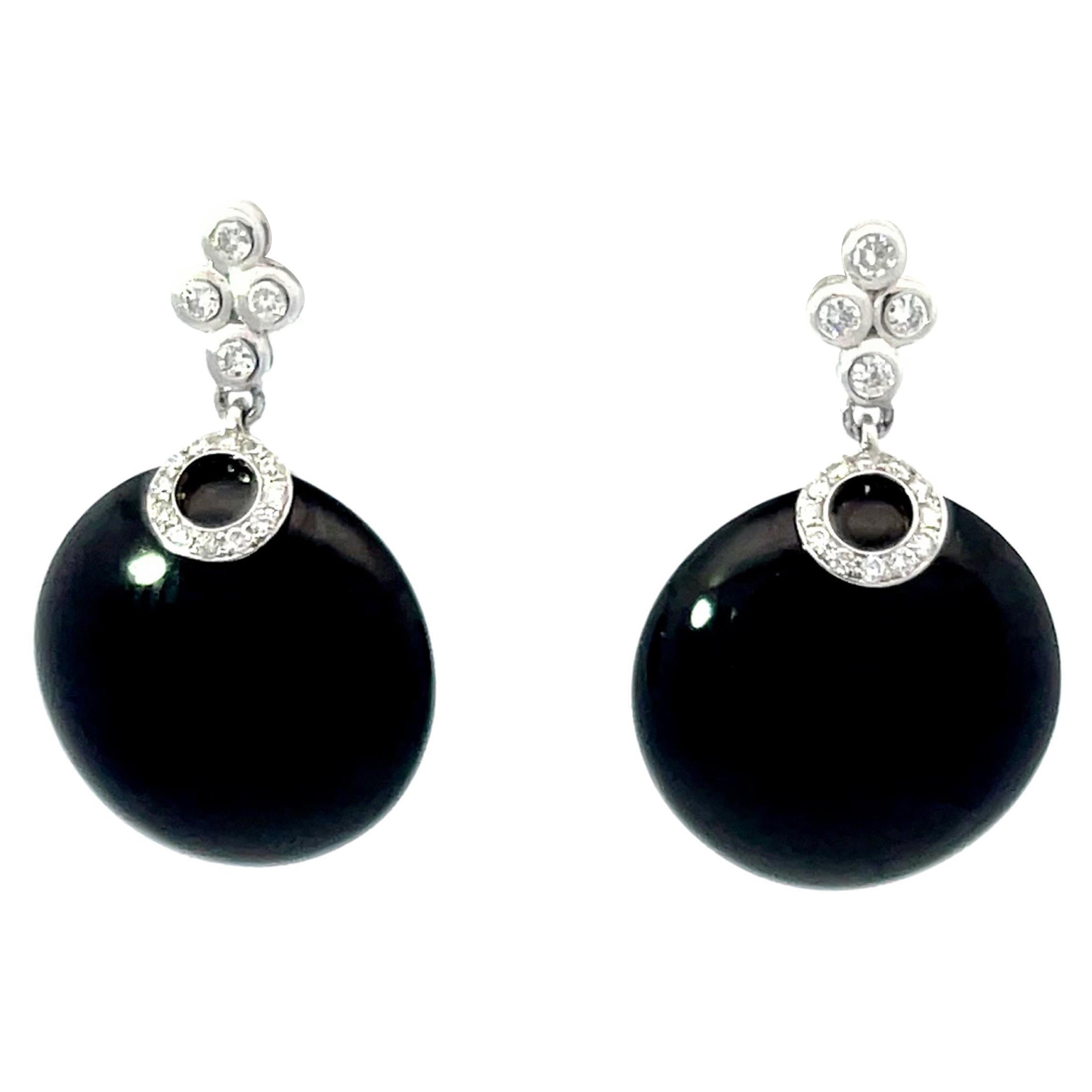 Black Onyx and Diamond Earrings in 18k White Gold For Sale