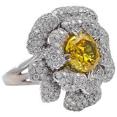 GIA Certified 3 Carats Fancy Vivid Orangy Yellow Zimmi Diamond Ring 10