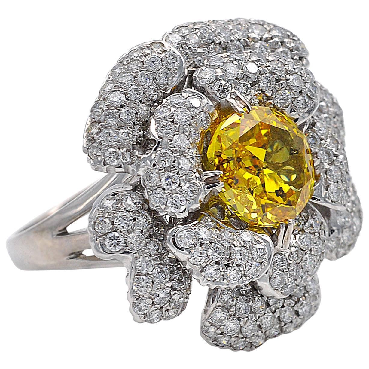 Yellow Diamond Flower Ring
