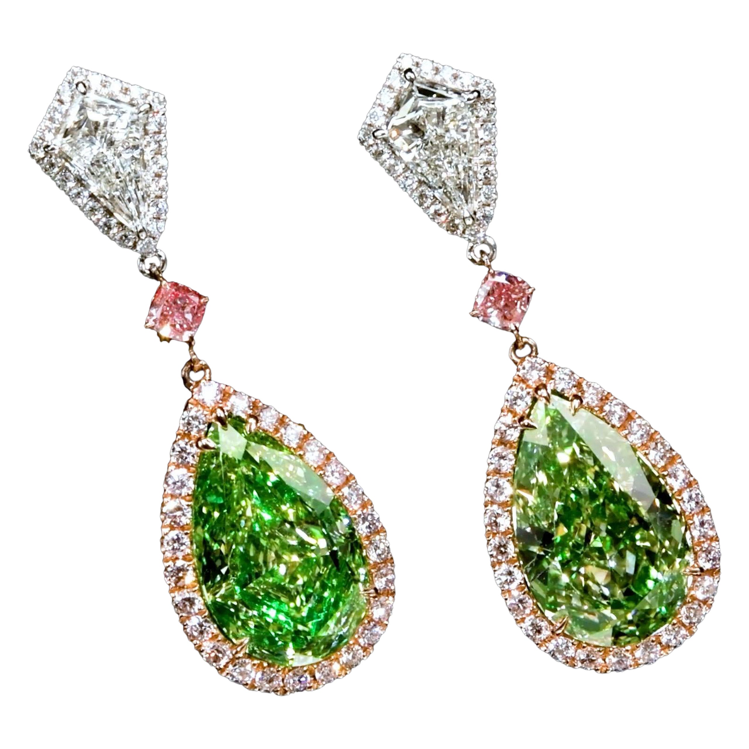 Emilio Jewelry Gia Certified Natural 10.00 Carat Green Diamond Earrings  For Sale