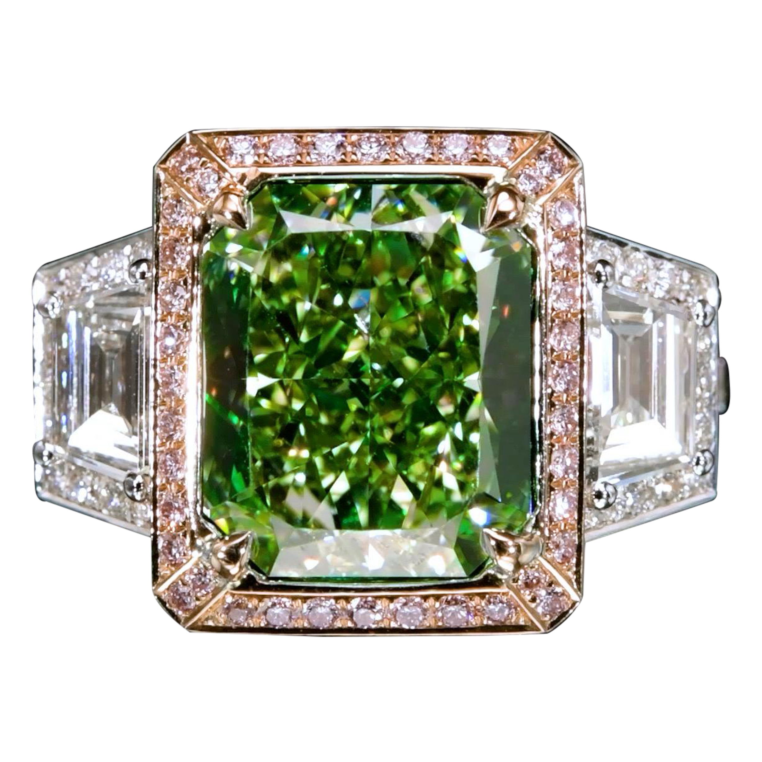 Emilio Jewelry Gia Certified 6.00 Carat Natural Green Diamond Ring  For Sale