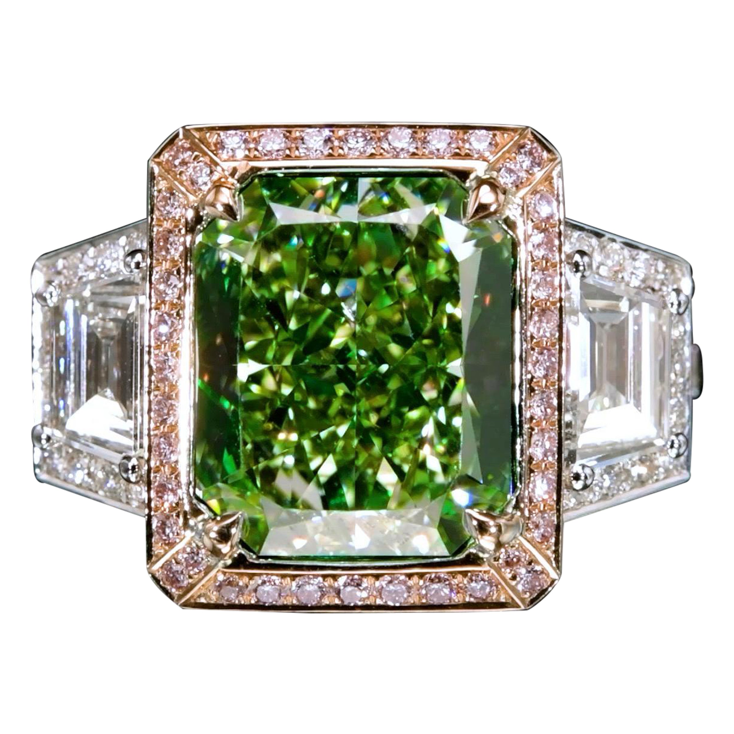 Emilio Jewelry Anillo de diamantes verdes naturales de 6,00 quilates con certificación Gia