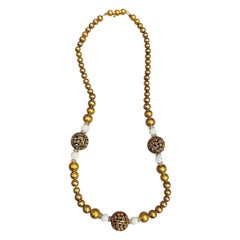 Victorian Opal Rock Crystal Necklace 14 Karat Gold 17 Inch Antique Flower Motif