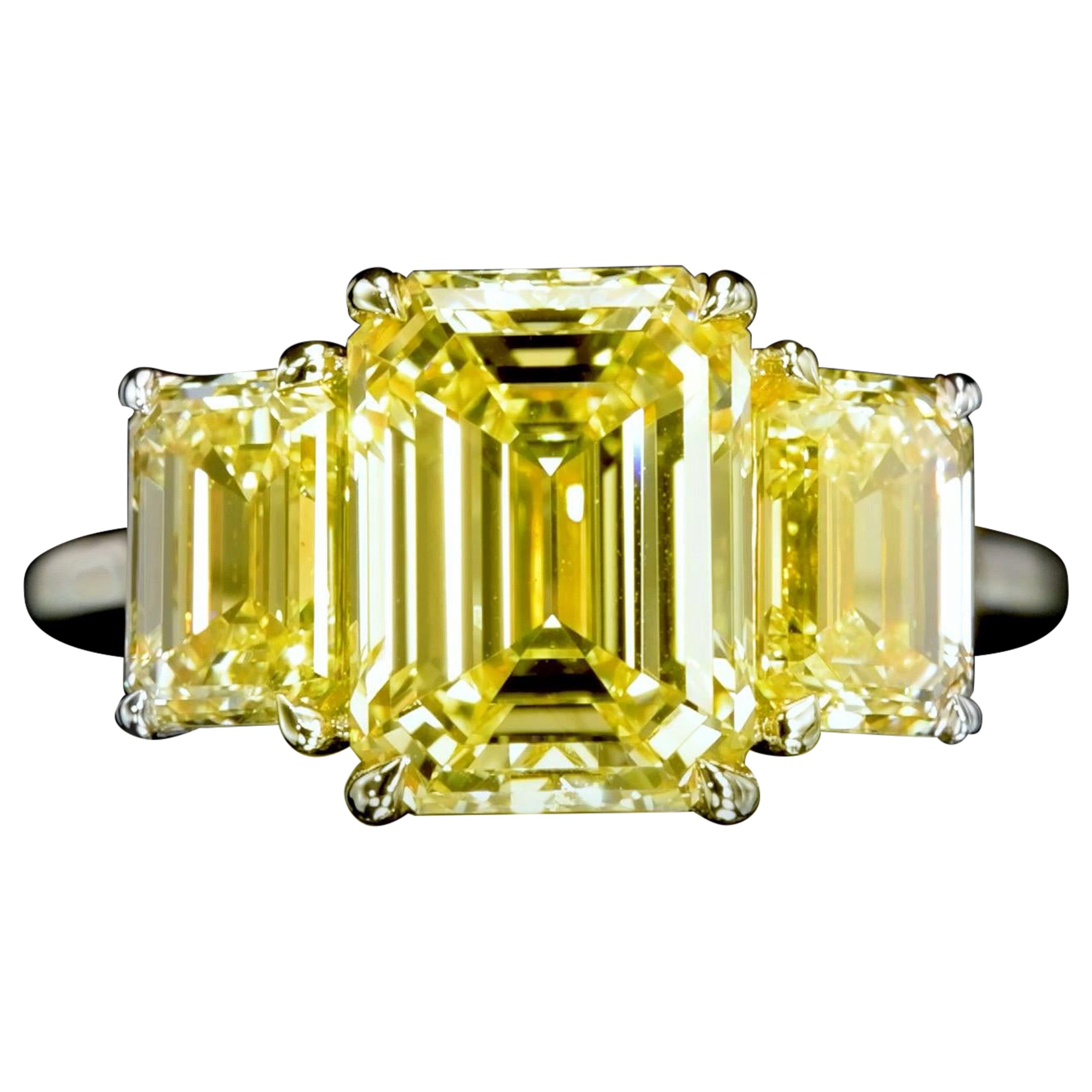 Emilio Jewelry Gia Certified 5.26 Carat Yellow Diamond Ring  For Sale