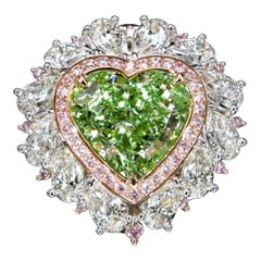 Emilio Jewelry Gia Certified 9.45 Carat Fancy Green Diamond Heart Ring 