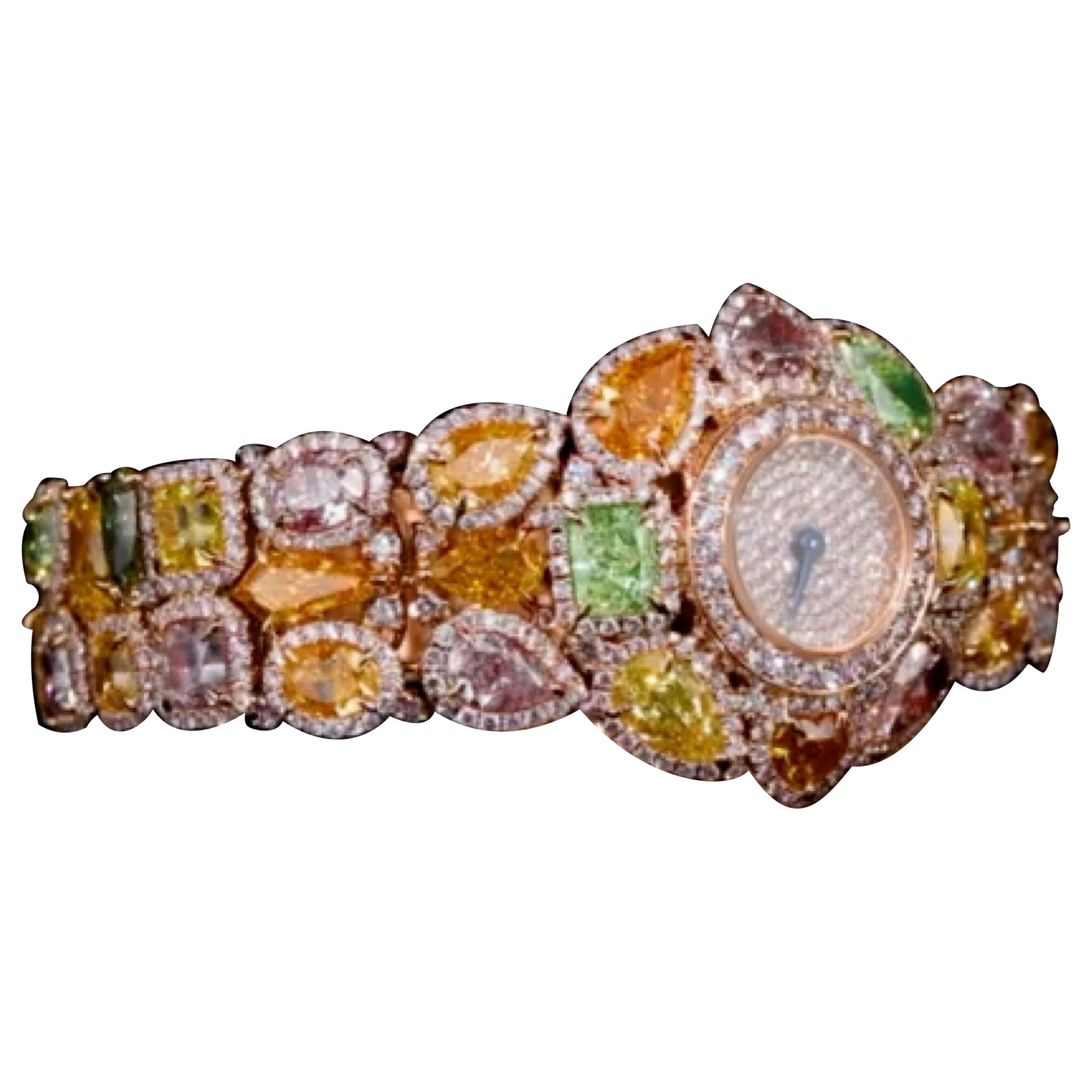 Emilio Jewelry Gia Certified Fancy Color Diamond Watch  For Sale