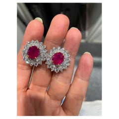 GRS Certified 10.05 Carat Burma Ruby and 5.60 Carat Diamond Earring Studs