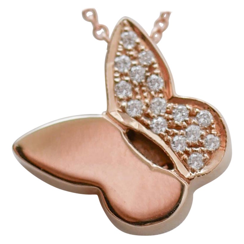 Diamonds, 18 Karat Rose Gold Butterfly Pendant Necklace. For Sale