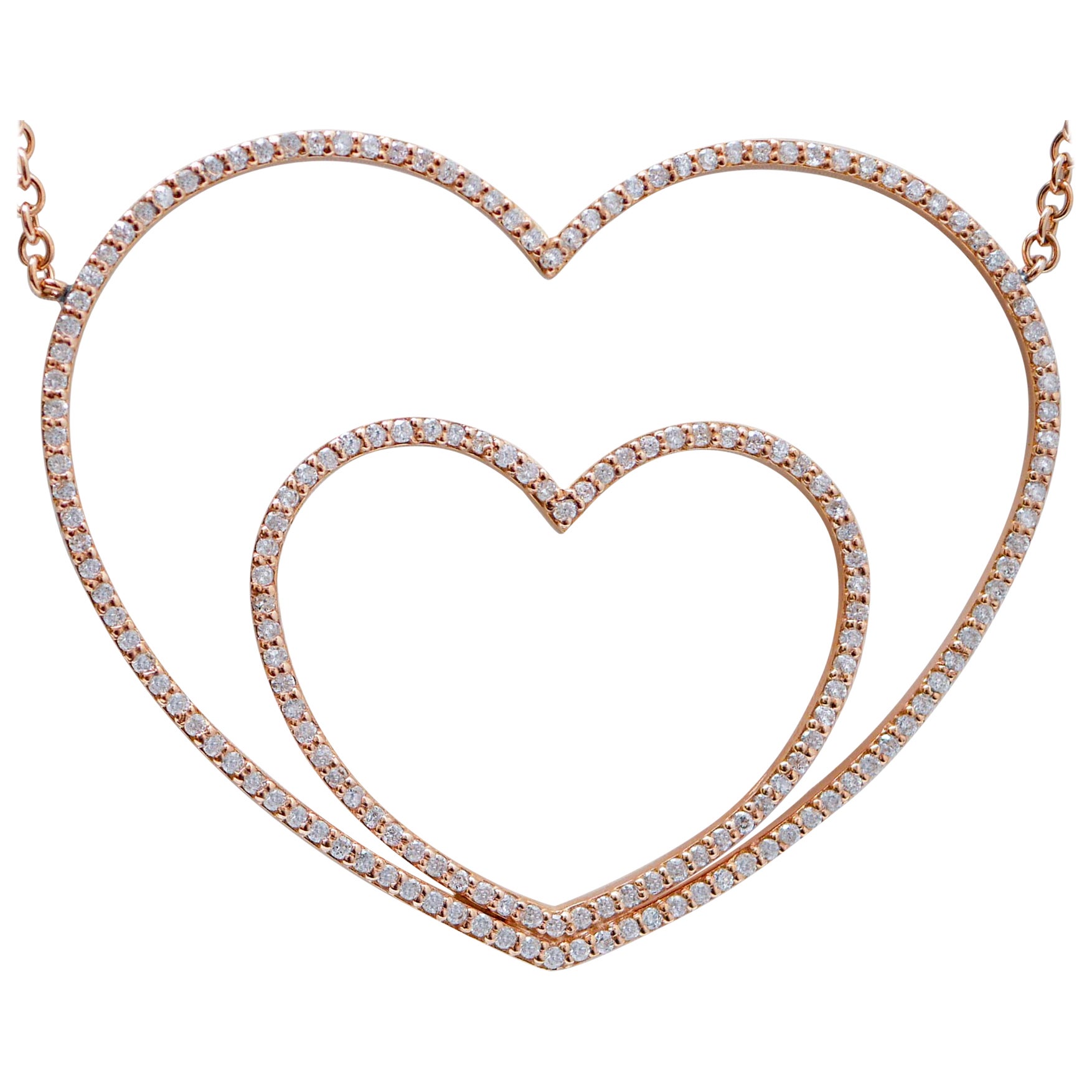 Diamonds, 18 Karat Rose Gold Heart Pendant Necklace. For Sale