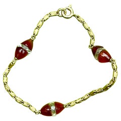 Art Deco Carnelian Rock Crystal Bracelet 18 Karat Gold Antique 