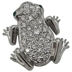 Diamond Studded Platinum Frog Pendant with Emerald Eyes