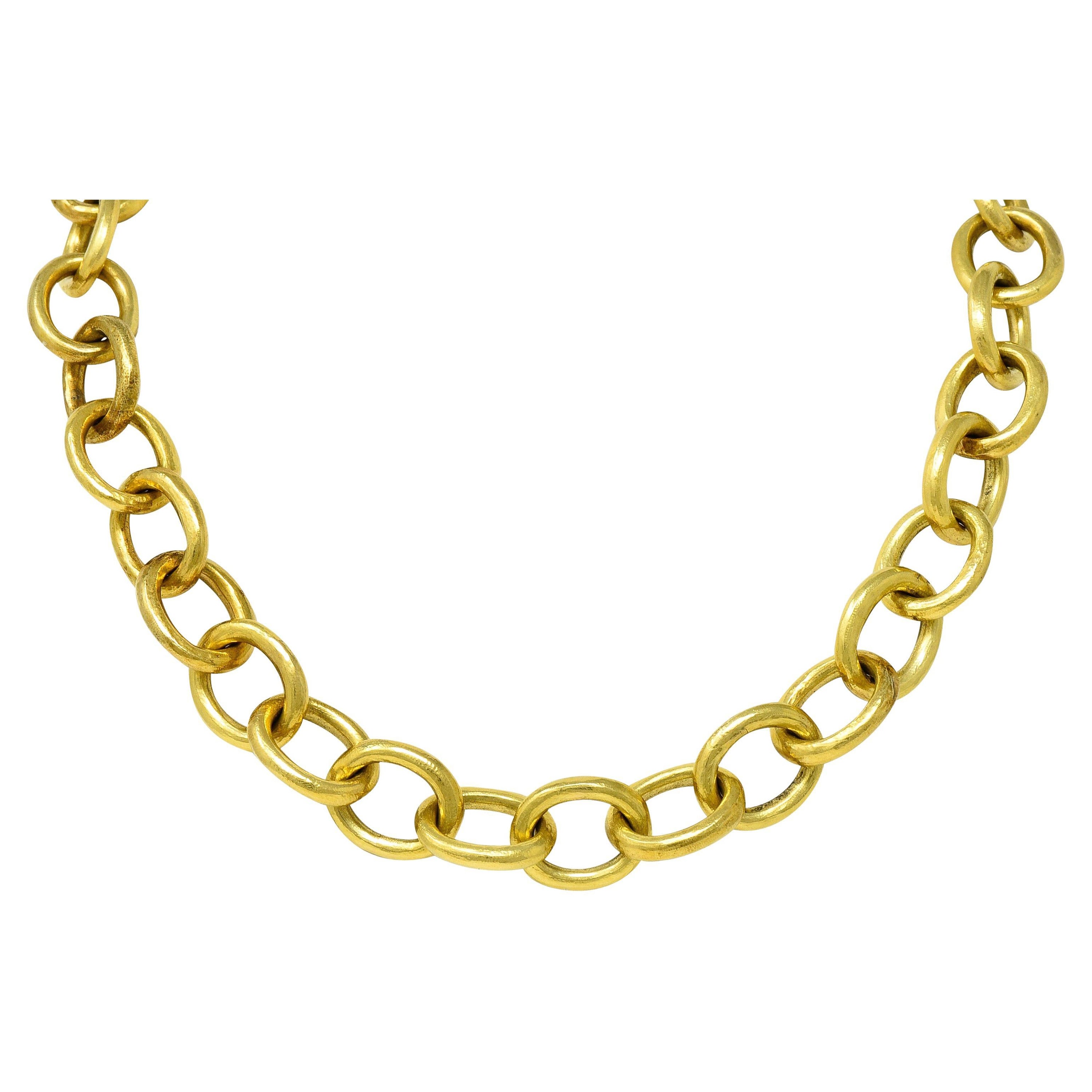 Elizabeth Locke 1990's Sapphire 18 Karat Gold Cable Link Chain Vintage Necklace For Sale
