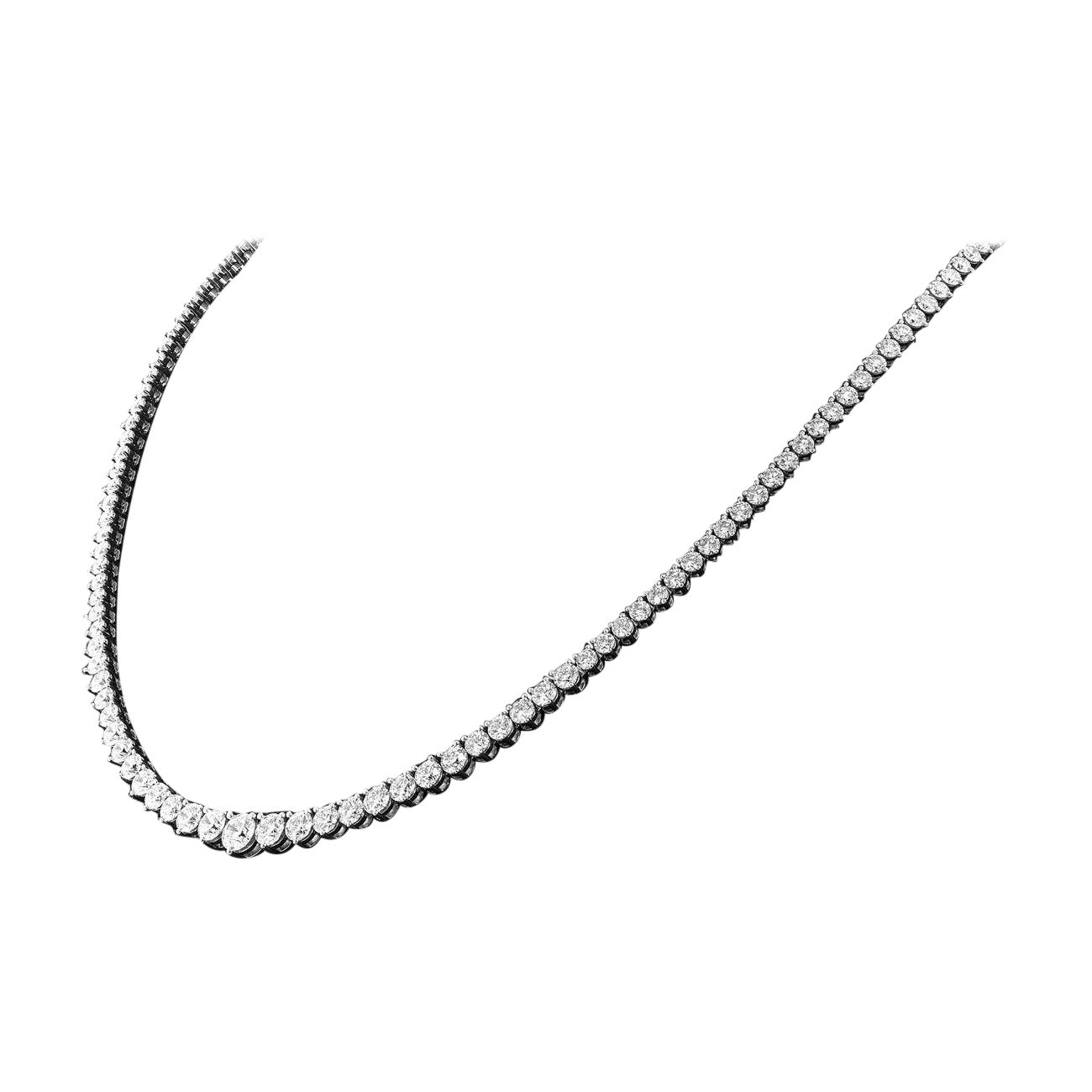 GIA Certified 8.49 carat 14K White Gold Graduated Diamond Tennis Necklace