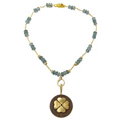 CLARISSA BRONFMAN Quartz 14k Gold Diamond Caracas Necklace Clover Ebony Pendant