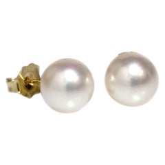 Boucles d'oreilles Akoya en or jaune 14 carats et perles d'eau salée de 9 à 8,5 mm 