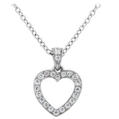 Tiffany Co Vintage Metro Platinum Diamond Open Heart 16.45 Inch Pendant Necklace