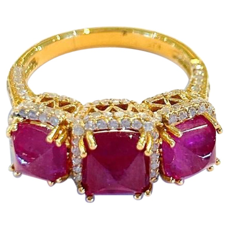 Bochic “Capri” 3 Natural Ruby Gem Ring Set In 18K Gold & Silver  For Sale