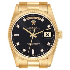 Rolex President Day-Date Yellow Gold Black Diamond Dial Mens Watch 18238
