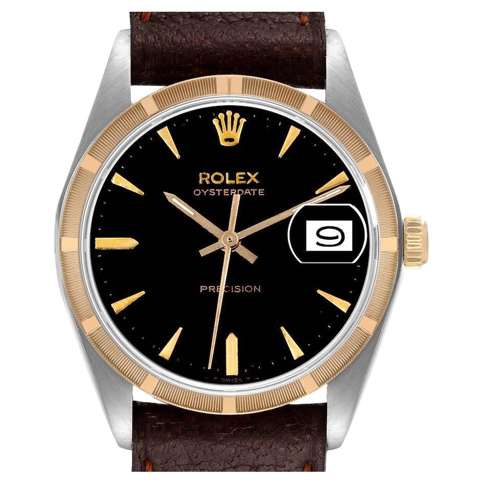 Rolex OysterDate Precision Black Dial Vintage Steel Mens Watch 6694