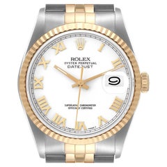 Rolex Datejust White Roman Dial Mens Watch 16233 Box Papers