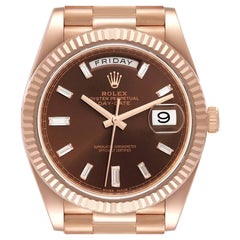 Rolex Day-Date 40 President Rose Gold Chocolate Dial Watch 228235 Box Card