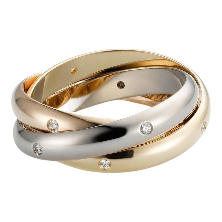 Cartier Trinity Ring Brillant Cut Diamonds White Rose Yellow Gold 18 Karat For Sale