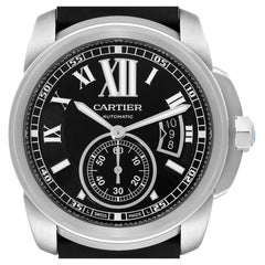 Cartier Calibre Black Dial Steel Mens Watch W7100041 Box Papers