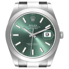 Rolex Datejust 41 Mint Green Dial Smooth Bezel Steel Mens Watch 126300 Unworn