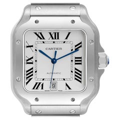 Cartier Santos Silver Dial Large Steel Mens Watch WSSA0018 Box Card